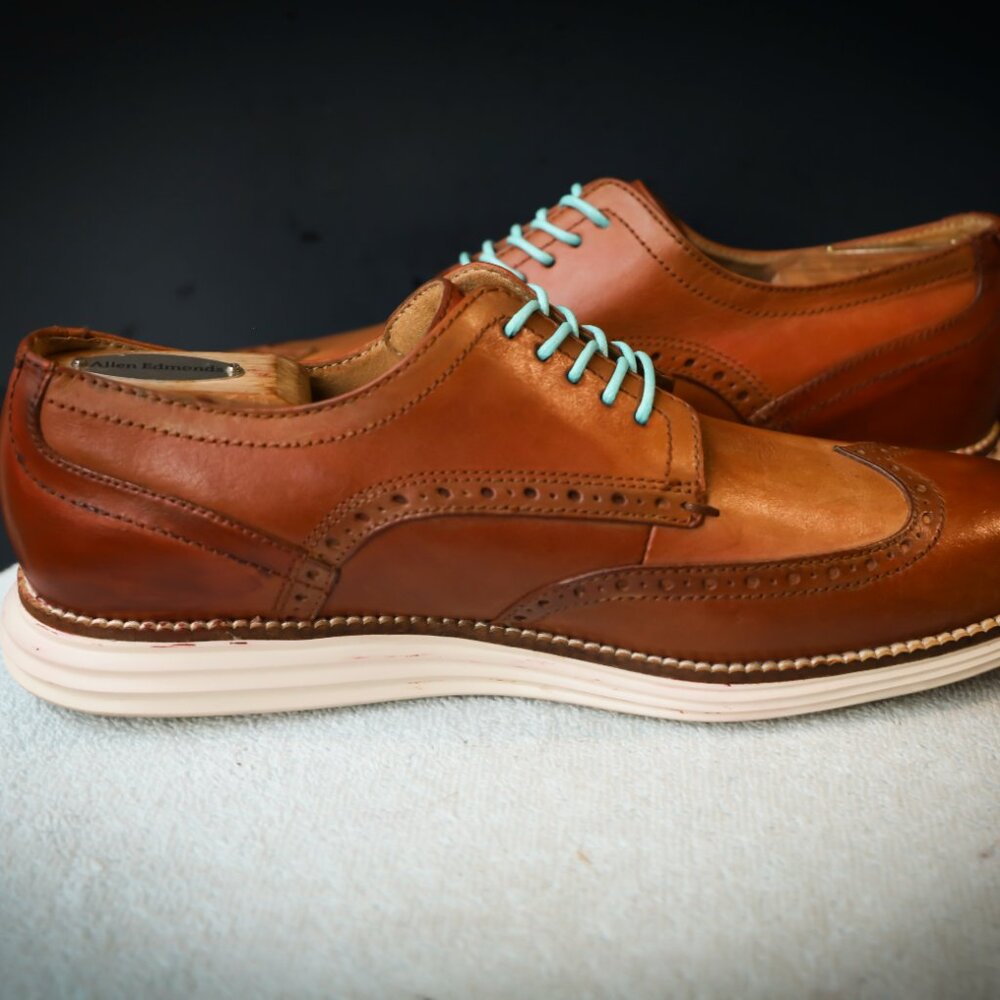 SALE - Cole-Haan 8.5-M Brown Wingtip Derby Mens Dress Shoes - Picture 7 of 12